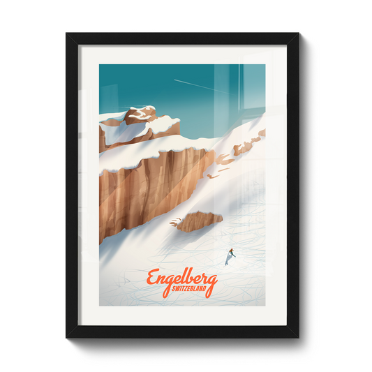 Engelberg Poster | Off- piste skier | Swiss alps Wall Art