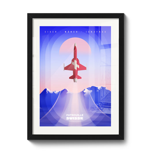 Affiche A2 encadrée LEKKA : La Patrouille Suisse devant l'Eiger, le Mönch et la Jungfrau