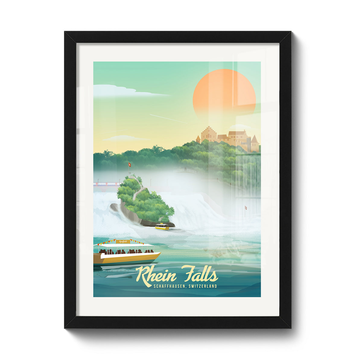 30 x 40 cm framed print by LEKKA: The Rhine Falls and Laufen Castle at sunset