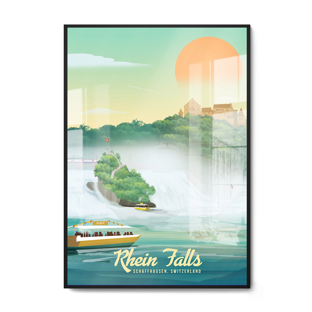 Framed A2 poster by LEKKA: The Rhine Falls and Laufen Castle at sunset
