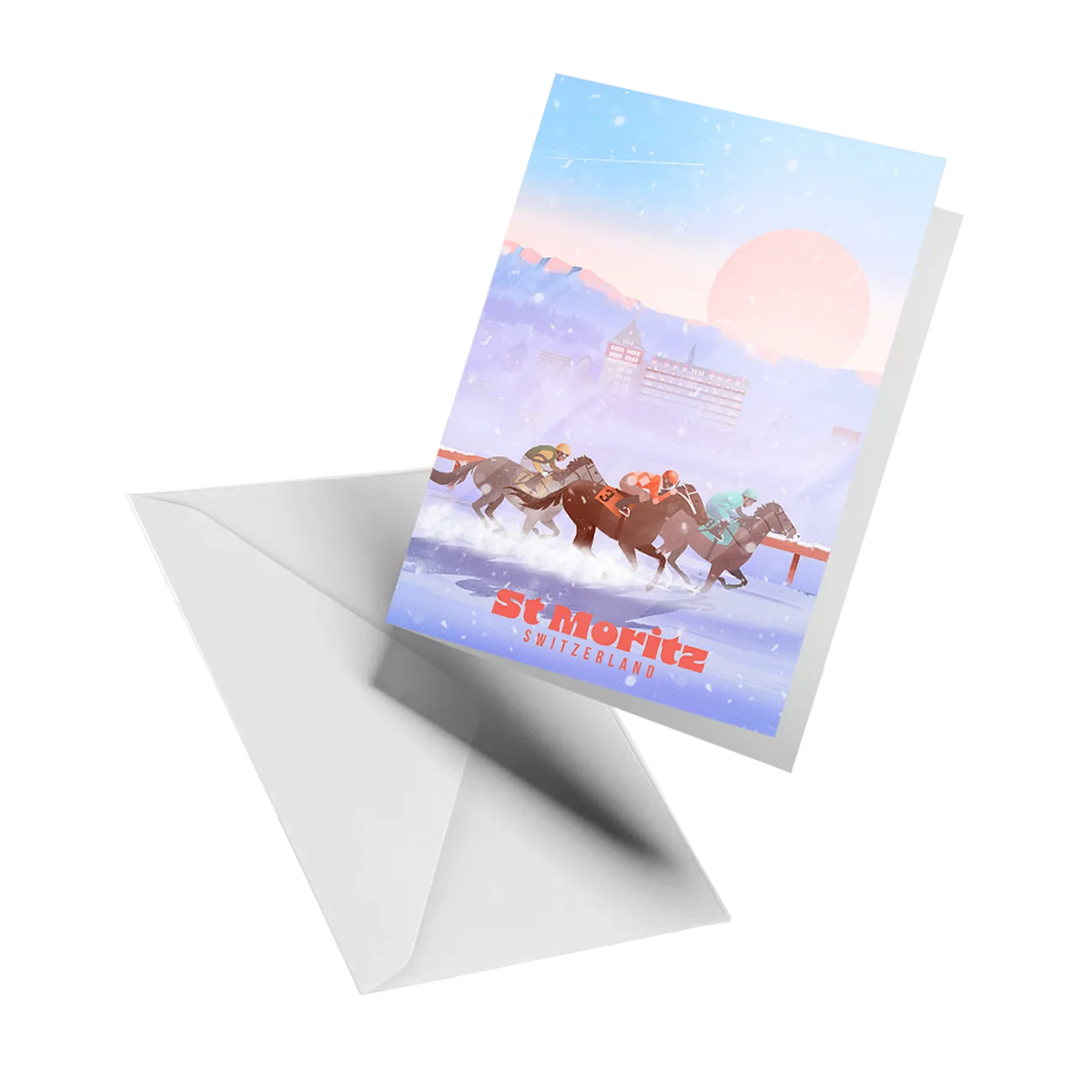 Illustrated greeting card by LEKKA: St. Moritz in the Engadin in winter