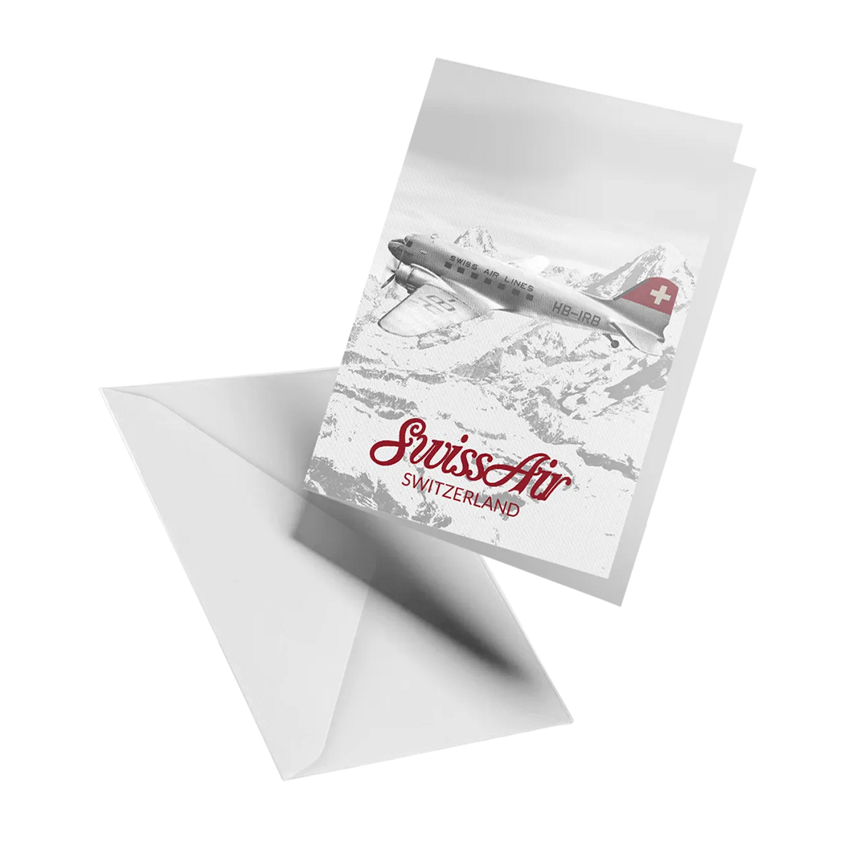 Illustrated greeting card by LEKKA: A Swiss Air DC-3 in a classic black and white illustration