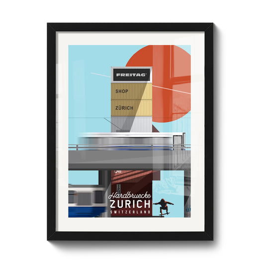 Illustration suisse LEKKA : L'agitation de la Hardbrücke à Zurich au coucher du soleil