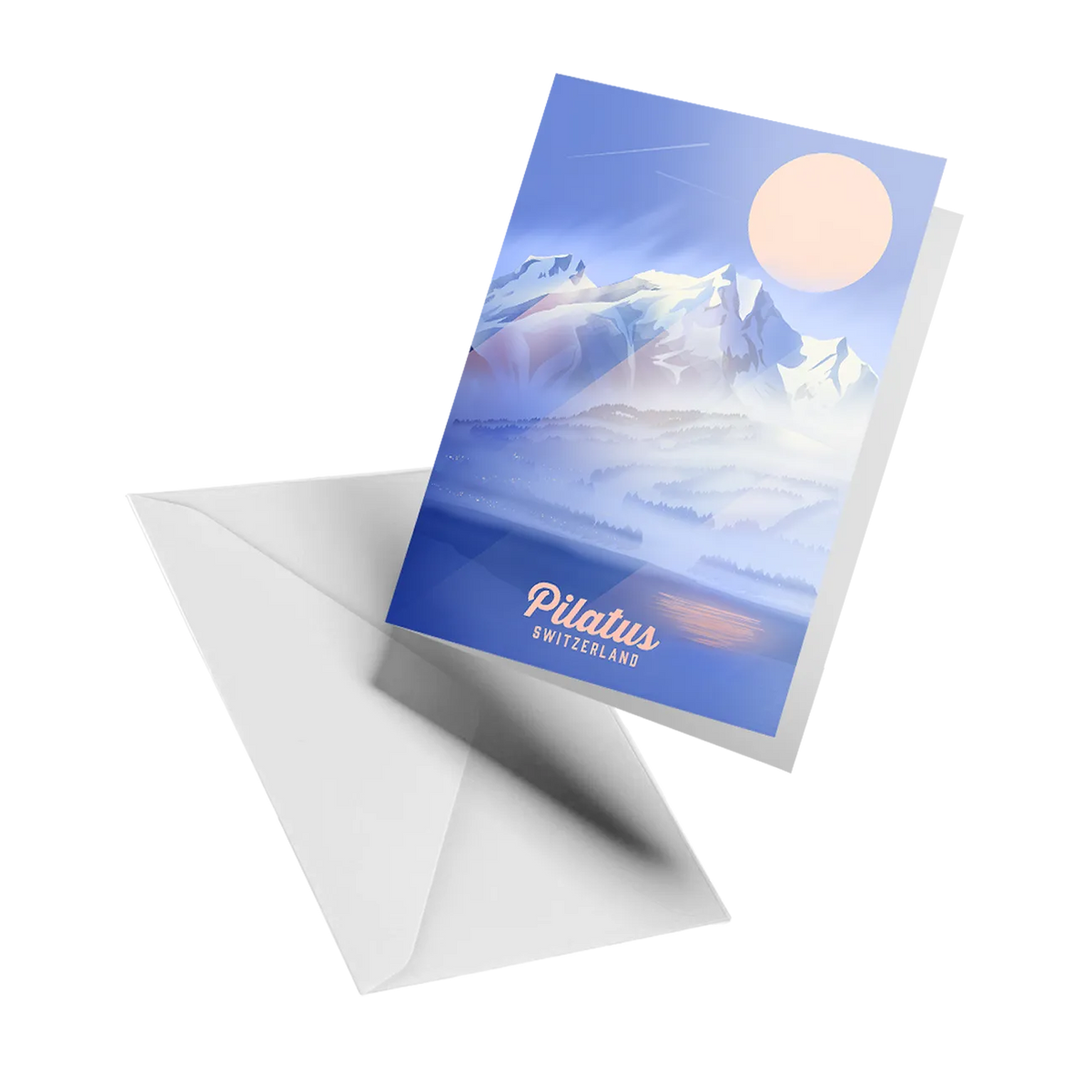 Illustrated greeting card by LEKKA: Mount Pilatus above Lucerne