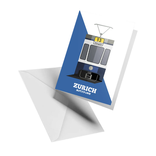 Illustrated greeting card by LEKKA: Zurich's tram 13, one of the city's icons