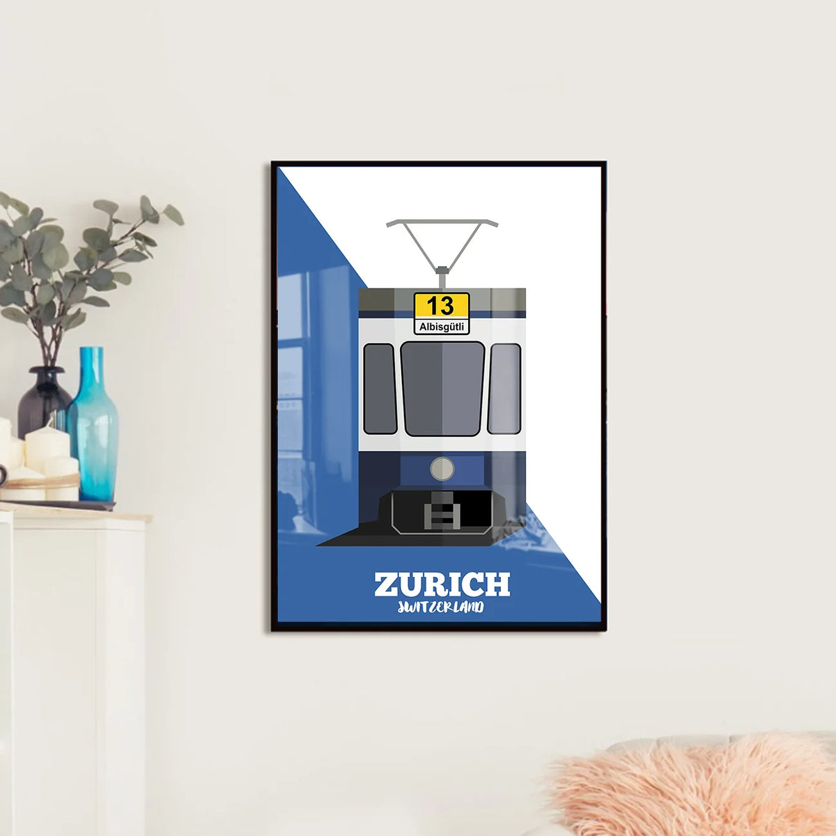 LEKKA print on a living room wall: Zurich's tram 13, one of the city's icons