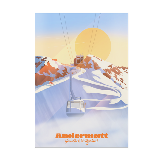 Unframed A2 poster by LEKKA: The Gemsstock cable car above Andermatt at sunrise, in winter