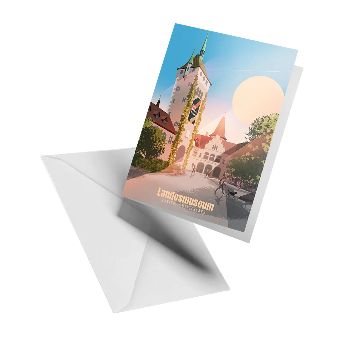Illustrated greeting card by LEKKA: The Swiss National Museum in Zurich