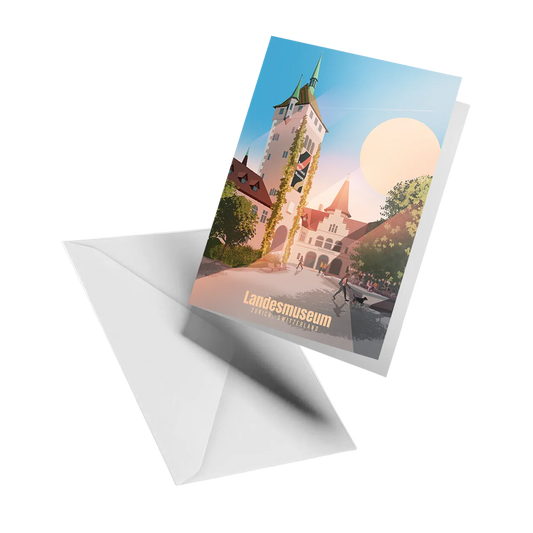 Illustrated greeting card by LEKKA: The Swiss National Museum in Zurich