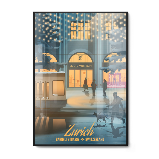 Zurich Bahnhofstrasse Poster | Swiss Christmas Wall Art