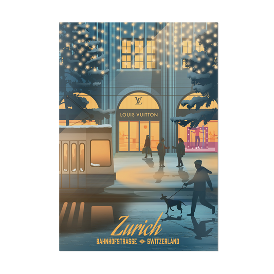 Unframed A2 poster by LEKKA: Zurich's Bahnhofstrasse on a winter evening with Christmas lights