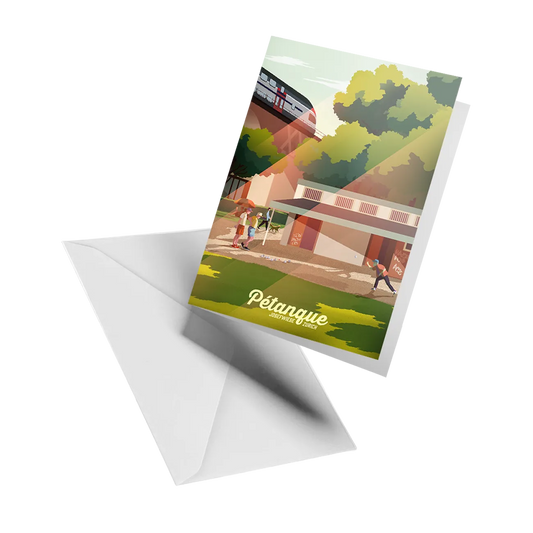Illustrated greeting card by LEKKA: A summer game of pétanque in Zurich