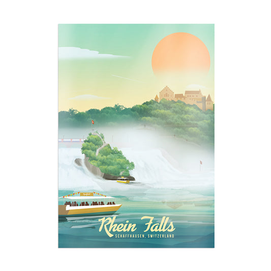 Rhein Falls illustrated art print — Switzerland landmark poster, unframed poster print.