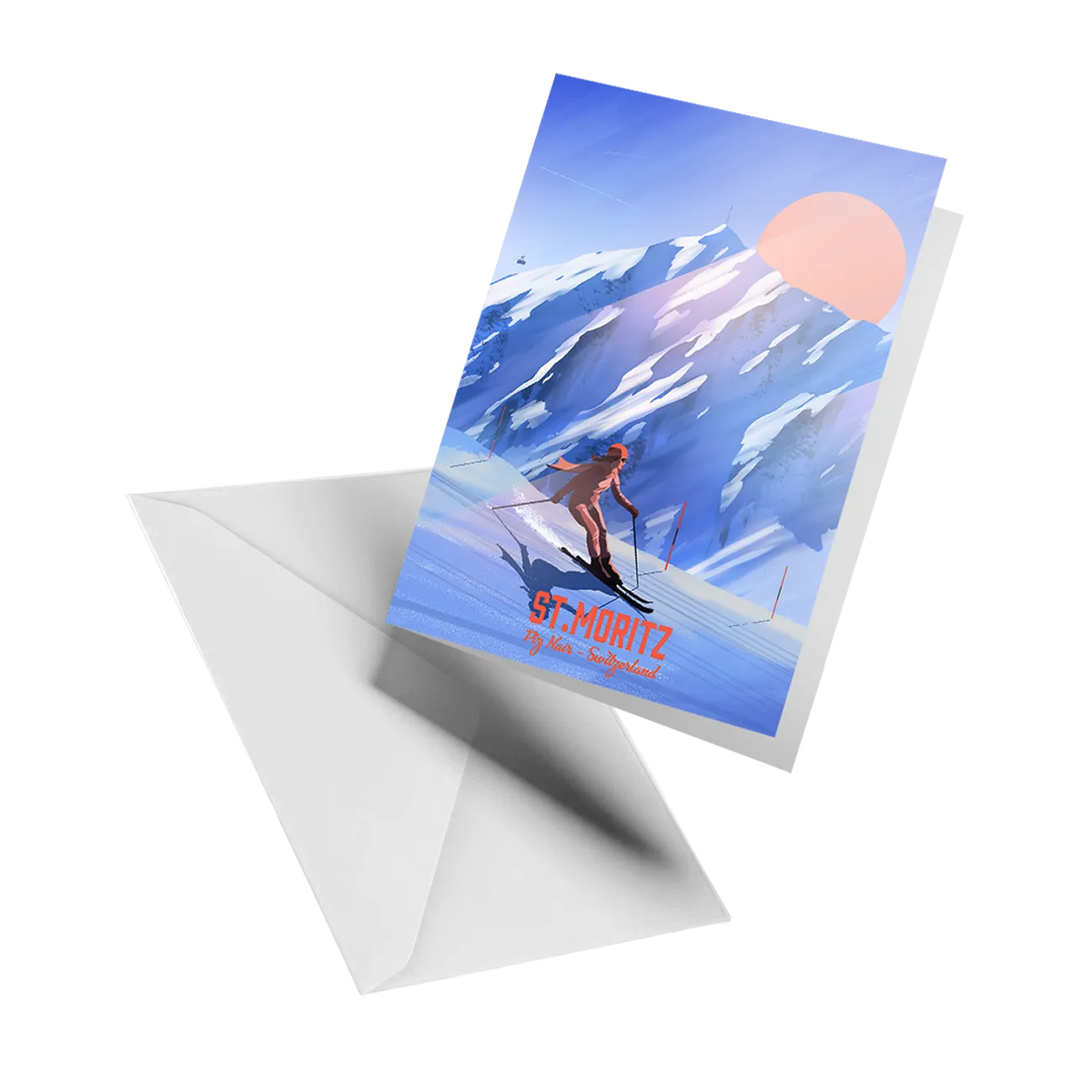Illustrated greeting card by LEKKA: St. Moritz in the Engadin