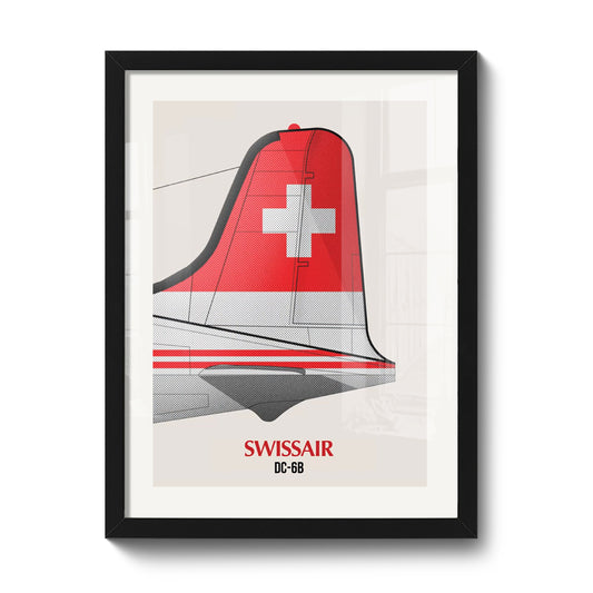 Tirage encadré 30 x 40 cm LEKKA : La dérive d'un DC-6B Swiss Air, hommage à l'aviation d'antan