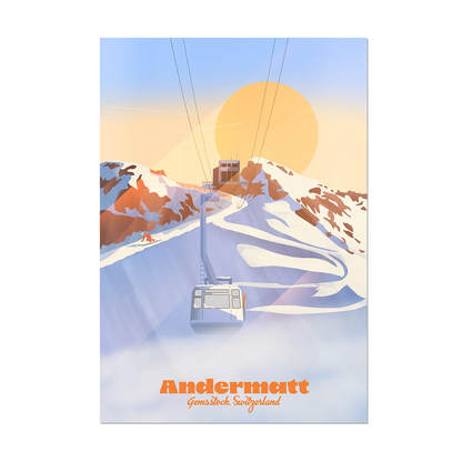 Unframed A2 poster by LEKKA: The Gemsstock cable car above Andermatt at sunrise, in winter