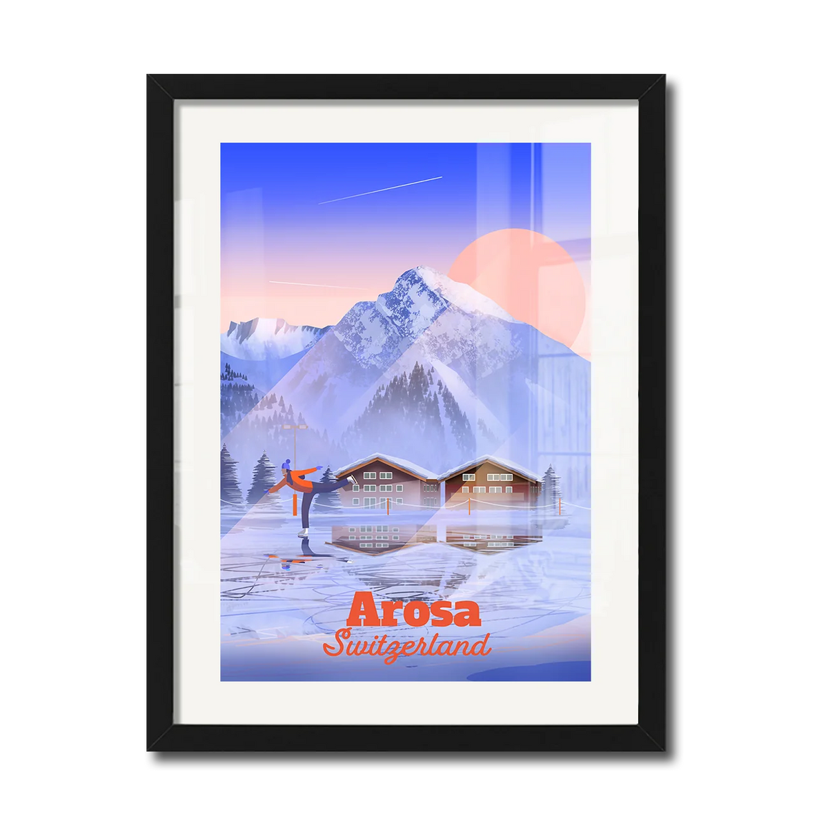 30 x 40 cm framed print by LEKKA: A misty early morning of ice skating on the frozen lake in Arosa