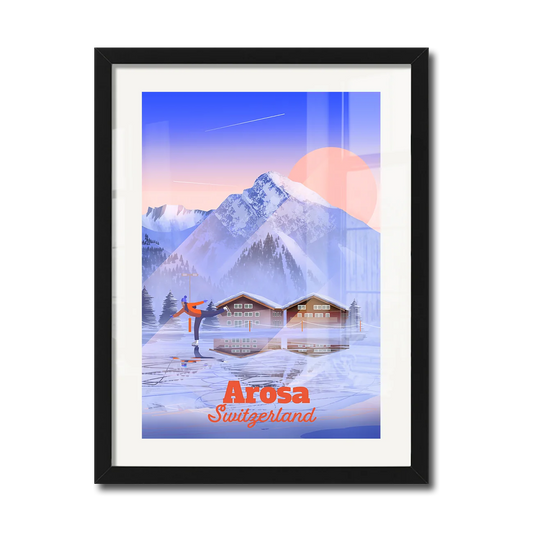 30 x 40 cm framed print by LEKKA: A misty early morning of ice skating on the frozen lake in Arosa