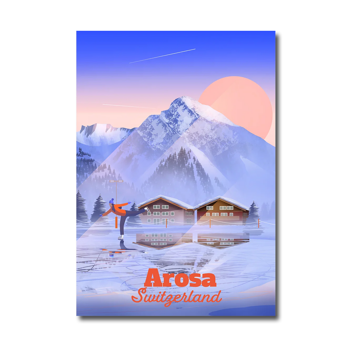 Aluminium Dibond print by LEKKA: A misty early morning of ice skating on the frozen lake in Arosa