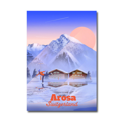 Aluminium Dibond print by LEKKA: A misty early morning of ice skating on the frozen lake in Arosa