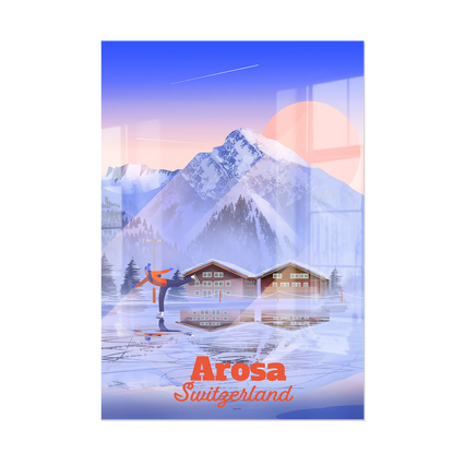 Plexiglas print by LEKKA: A misty early morning of ice skating on the frozen lake in Arosa