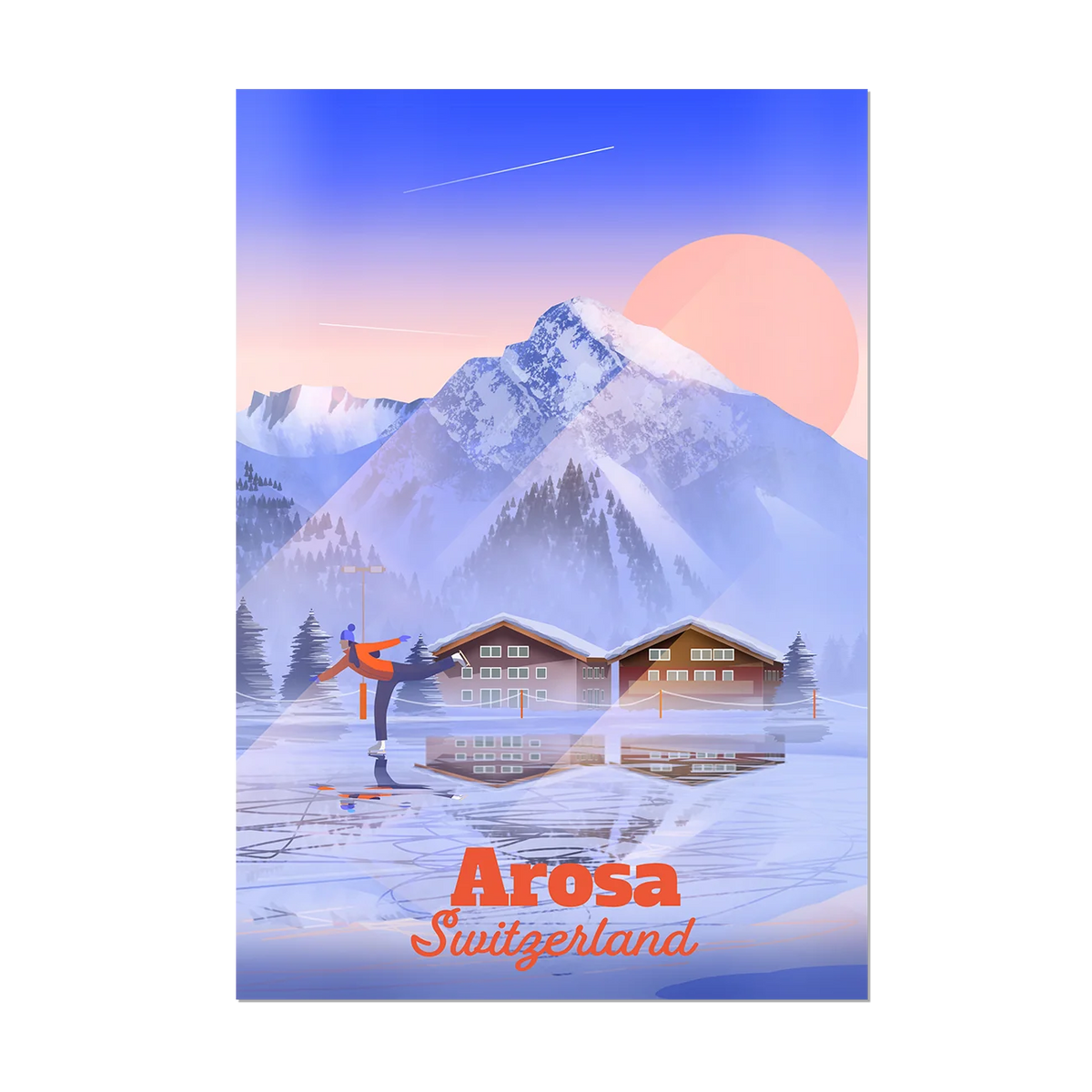 Unframed A2 poster by LEKKA: A misty early morning of ice skating on the frozen lake in Arosa