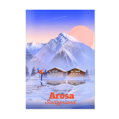 Unframed A2 poster by LEKKA: A misty early morning of ice skating on the frozen lake in Arosa