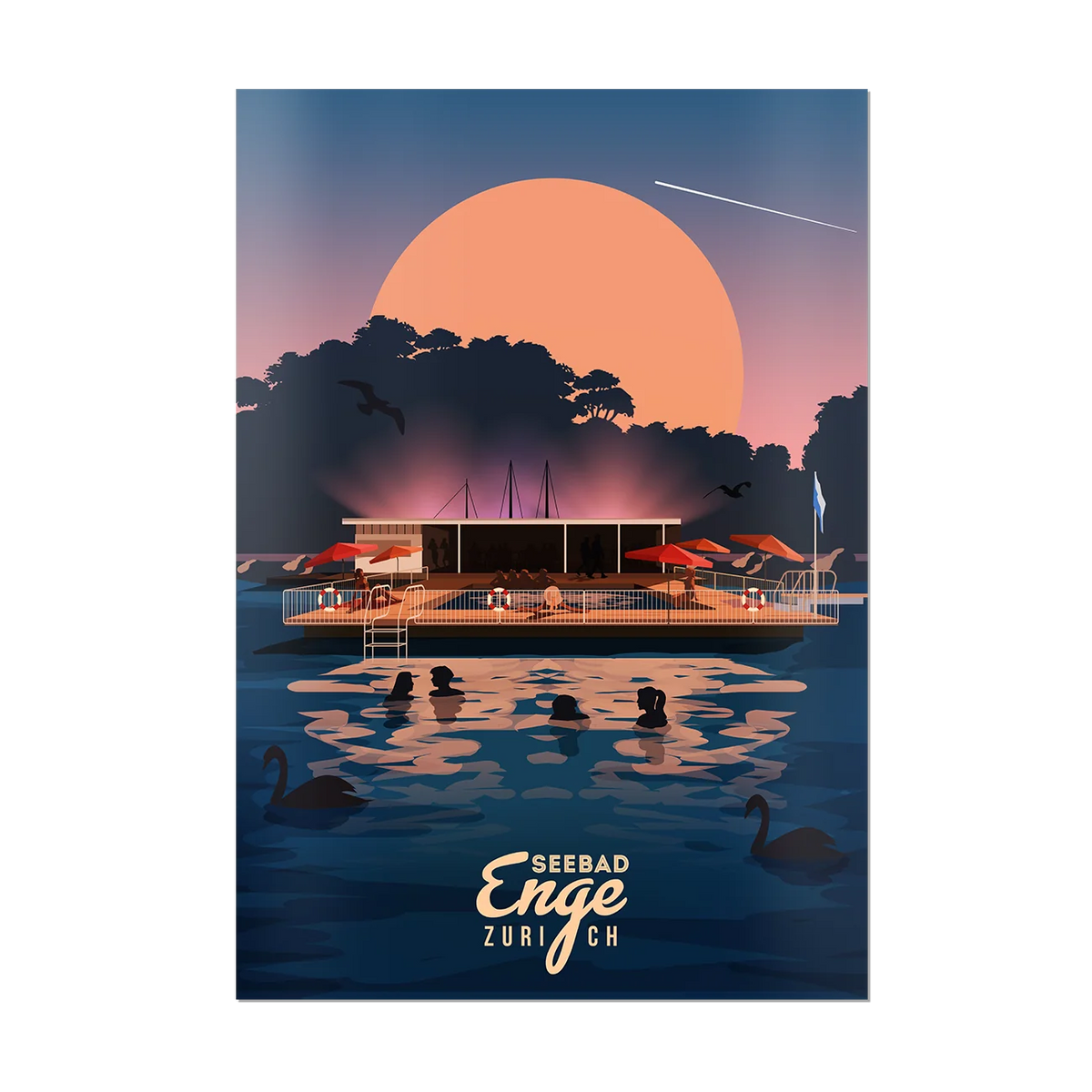 Unframed A2 poster by LEKKA: Badi Enge, the floating summer bath on Lake Zurich