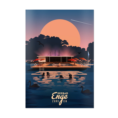 Unframed A2 poster by LEKKA: Badi Enge, the floating summer bath on Lake Zurich