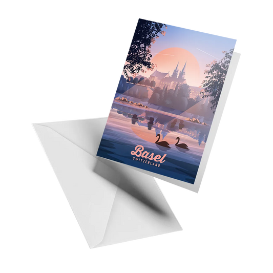 Illustrated greeting card by LEKKA: Basel on the Rhine