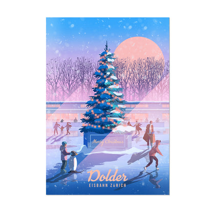 Zurich Poster | Dolder Eisbahn at Christmas | Swiss Wall Art