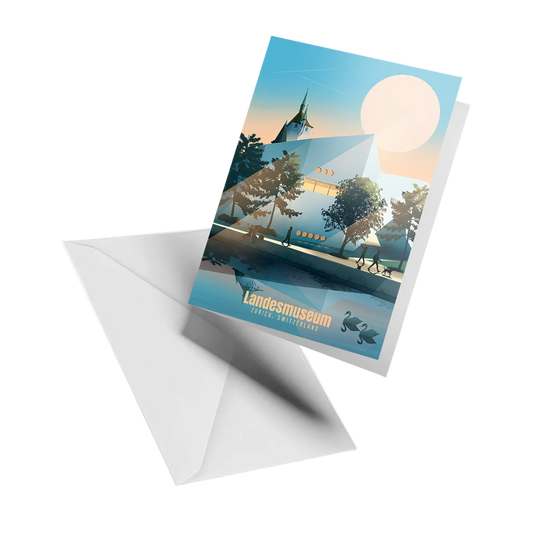 Illustrated greeting card by LEKKA: The Landesmuseum on the Limmat in Zurich