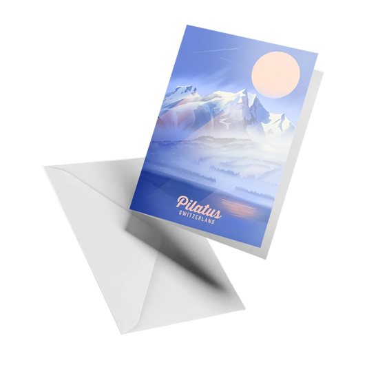 Illustrated greeting card by LEKKA: Mount Pilatus above Lucerne