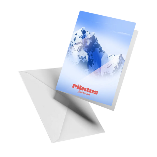 Illustrated greeting card by LEKKA: The Pilatus cable car above Lucerne