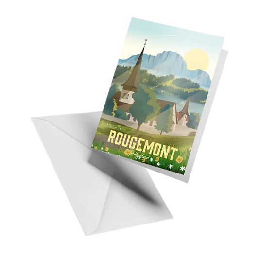 Illustrated greeting card by LEKKA: The village of Rougemont in the Pays-d'Enhaut