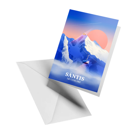 Illustrated greeting card by LEKKA: The Säntis, highest peak of the Alpstein range